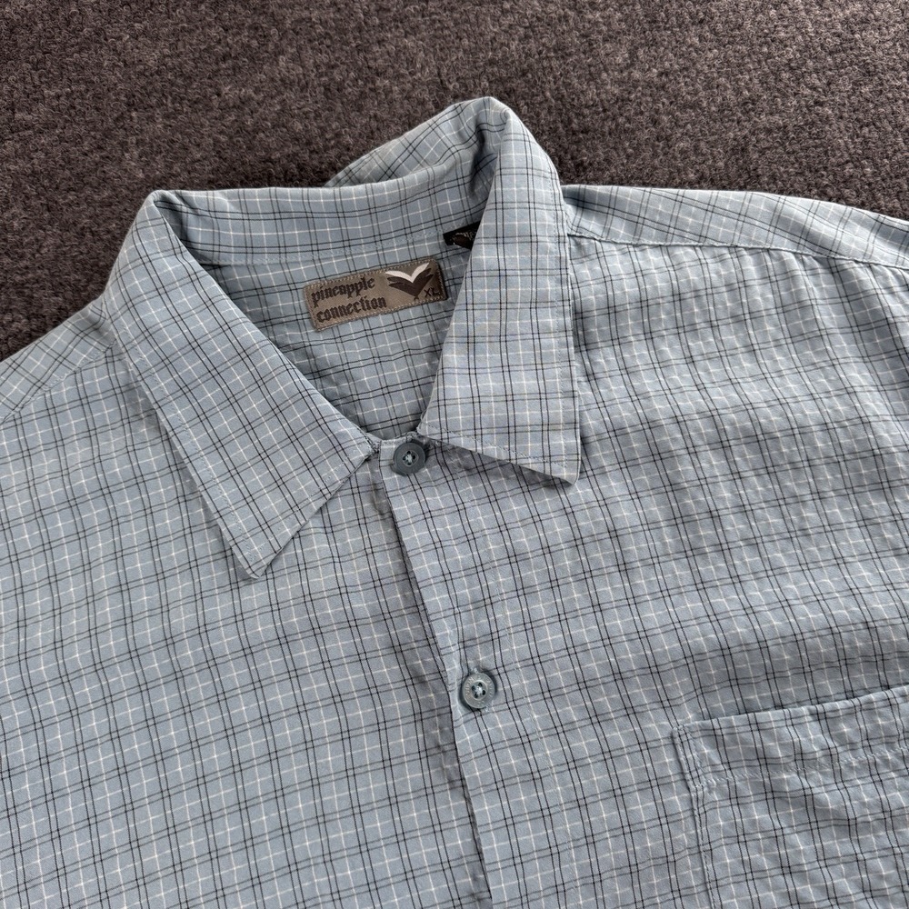 Pineapple Connection Shirt Men's Size Large Button Up Short Sleeve Plaid Blue